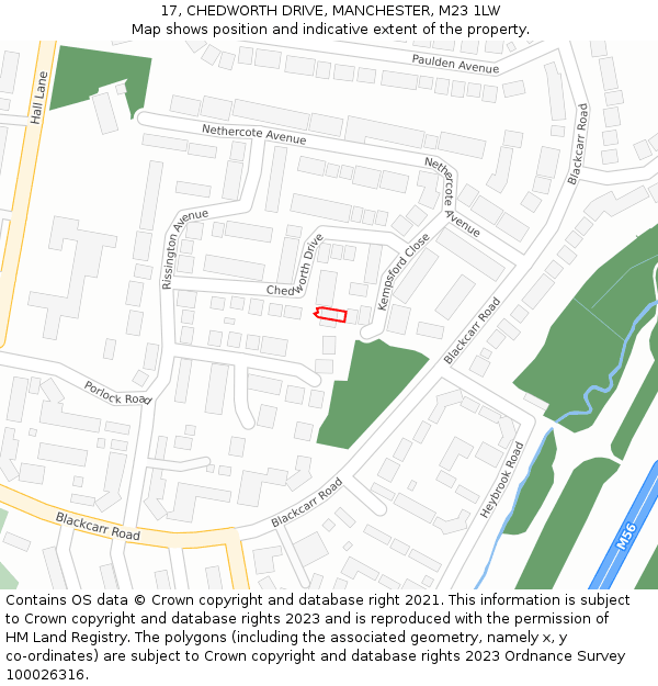 17, CHEDWORTH DRIVE, MANCHESTER, M23 1LW: Location map and indicative extent of plot