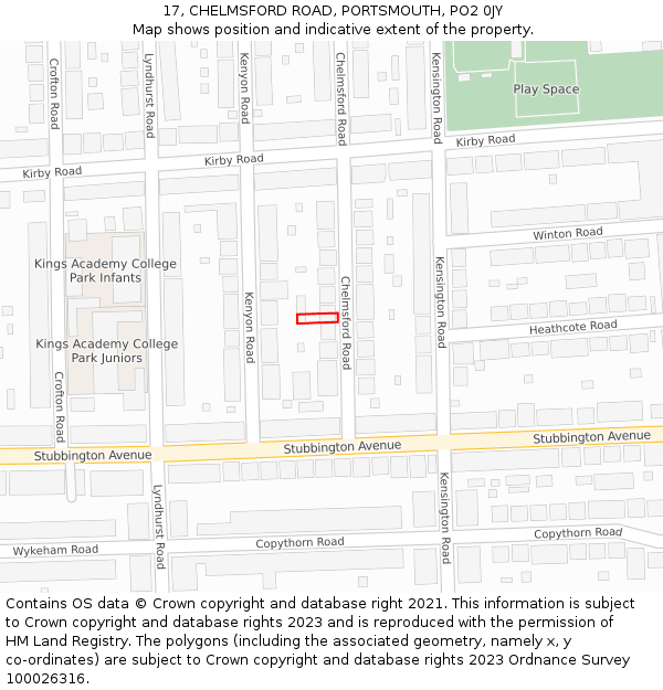 17, CHELMSFORD ROAD, PORTSMOUTH, PO2 0JY: Location map and indicative extent of plot