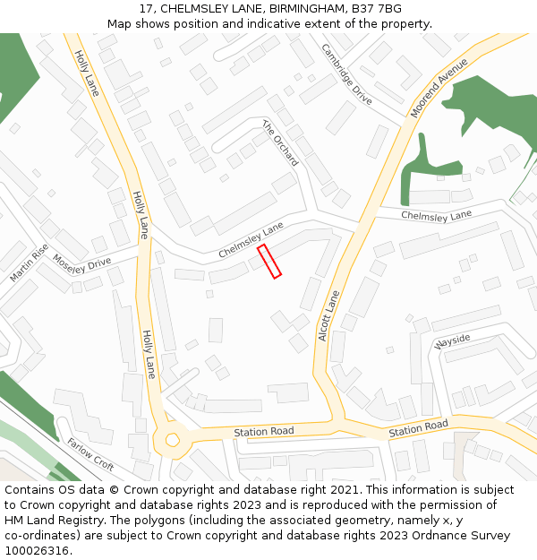 17, CHELMSLEY LANE, BIRMINGHAM, B37 7BG: Location map and indicative extent of plot