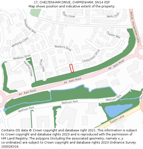 17, CHELTENHAM DRIVE, CHIPPENHAM, SN14 0SF: Location map and indicative extent of plot