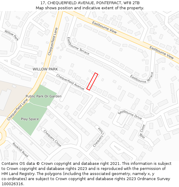 17, CHEQUERFIELD AVENUE, PONTEFRACT, WF8 2TB: Location map and indicative extent of plot