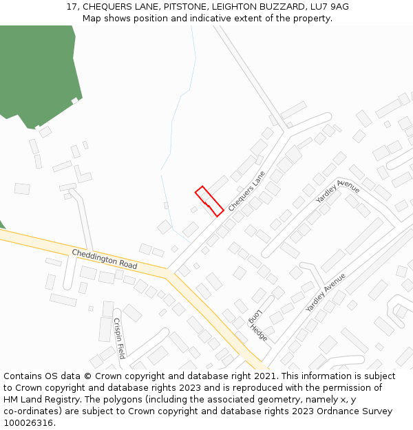 17, CHEQUERS LANE, PITSTONE, LEIGHTON BUZZARD, LU7 9AG: Location map and indicative extent of plot