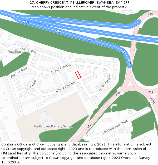 17, CHERRY CRESCENT, PENLLERGAER, SWANSEA, SA4 9FF: Location map and indicative extent of plot