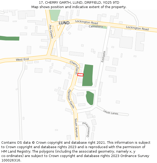 17, CHERRY GARTH, LUND, DRIFFIELD, YO25 9TD: Location map and indicative extent of plot