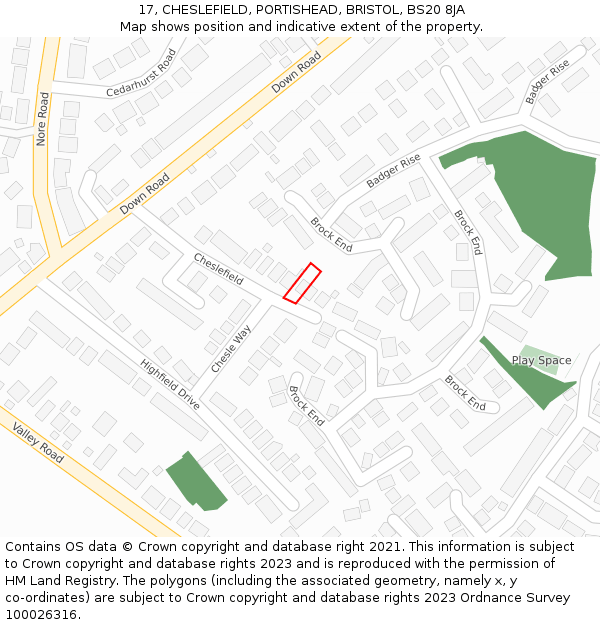 17, CHESLEFIELD, PORTISHEAD, BRISTOL, BS20 8JA: Location map and indicative extent of plot
