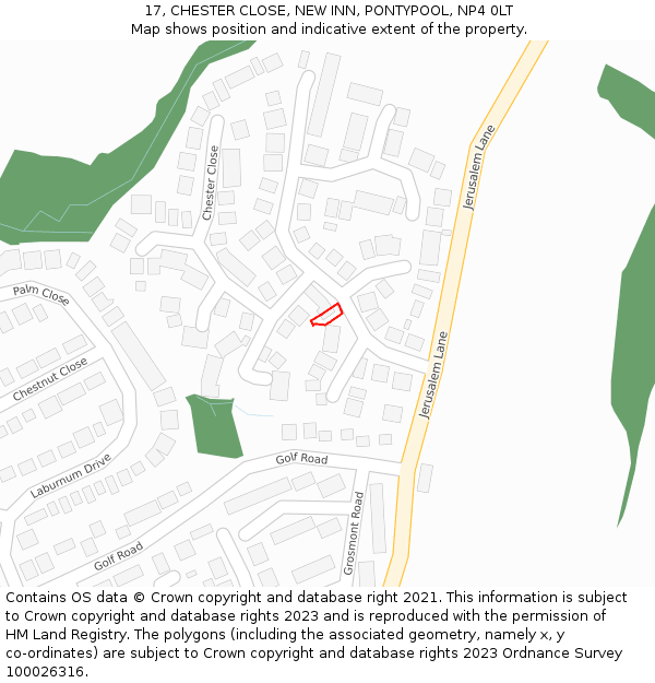 17, CHESTER CLOSE, NEW INN, PONTYPOOL, NP4 0LT: Location map and indicative extent of plot