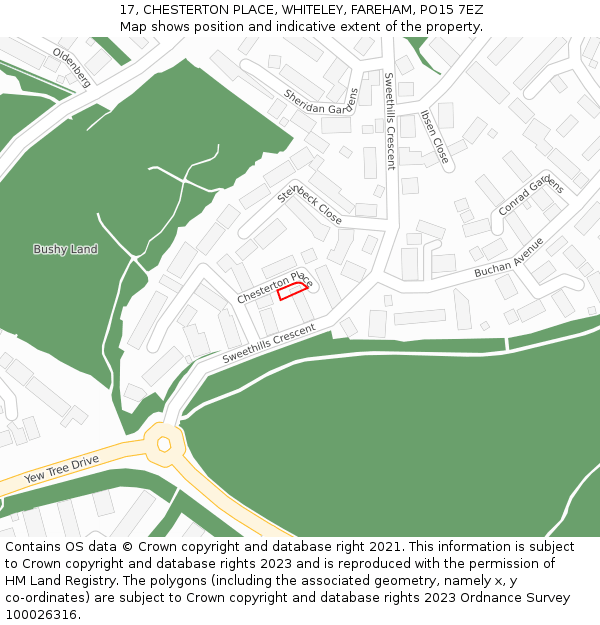 17, CHESTERTON PLACE, WHITELEY, FAREHAM, PO15 7EZ: Location map and indicative extent of plot