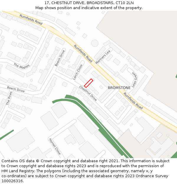 17, CHESTNUT DRIVE, BROADSTAIRS, CT10 2LN: Location map and indicative extent of plot