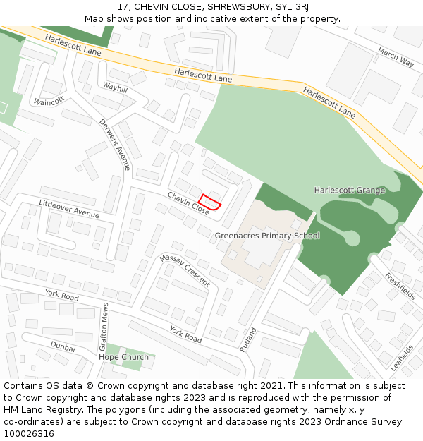 17, CHEVIN CLOSE, SHREWSBURY, SY1 3RJ: Location map and indicative extent of plot