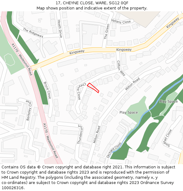 17, CHEYNE CLOSE, WARE, SG12 0QF: Location map and indicative extent of plot