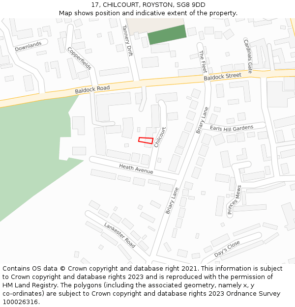 17, CHILCOURT, ROYSTON, SG8 9DD: Location map and indicative extent of plot