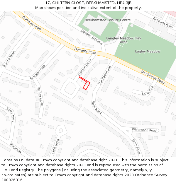 17, CHILTERN CLOSE, BERKHAMSTED, HP4 3JR: Location map and indicative extent of plot