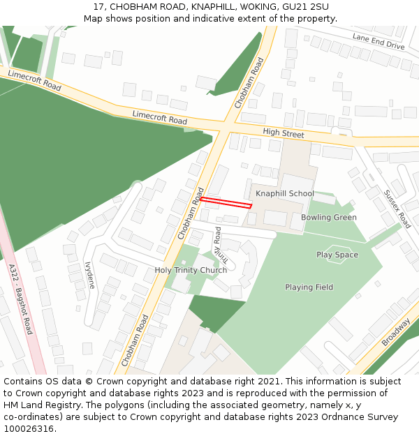 17, CHOBHAM ROAD, KNAPHILL, WOKING, GU21 2SU: Location map and indicative extent of plot