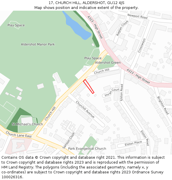 17, CHURCH HILL, ALDERSHOT, GU12 4JS: Location map and indicative extent of plot