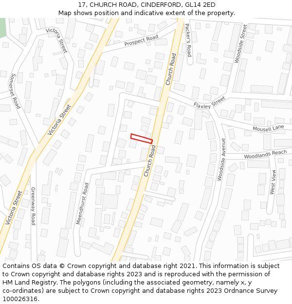 17, CHURCH ROAD, CINDERFORD, GL14 2ED: Location map and indicative extent of plot