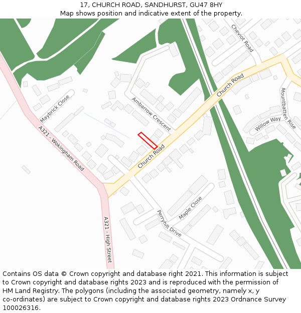 17, CHURCH ROAD, SANDHURST, GU47 8HY: Location map and indicative extent of plot