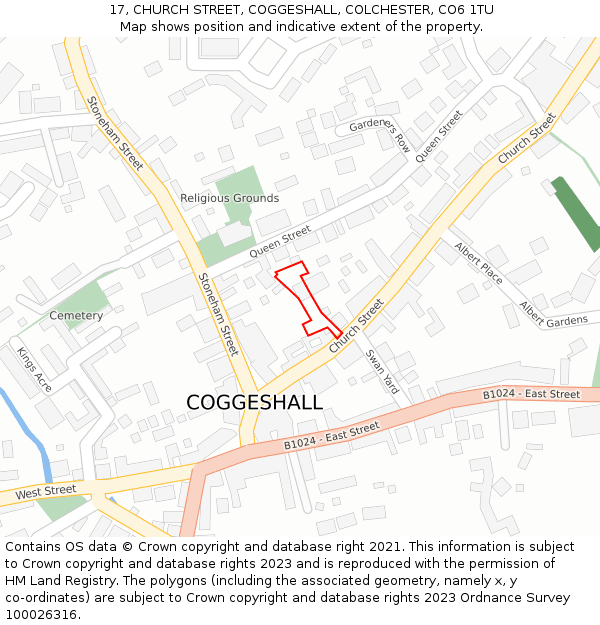 17, CHURCH STREET, COGGESHALL, COLCHESTER, CO6 1TU: Location map and indicative extent of plot