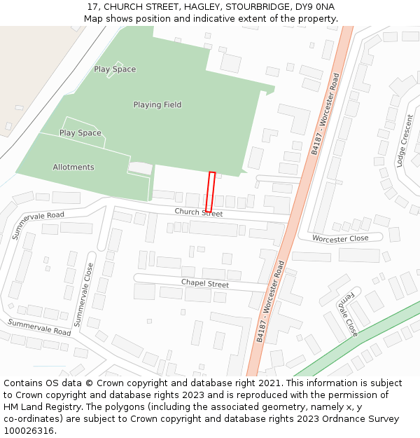 17, CHURCH STREET, HAGLEY, STOURBRIDGE, DY9 0NA: Location map and indicative extent of plot