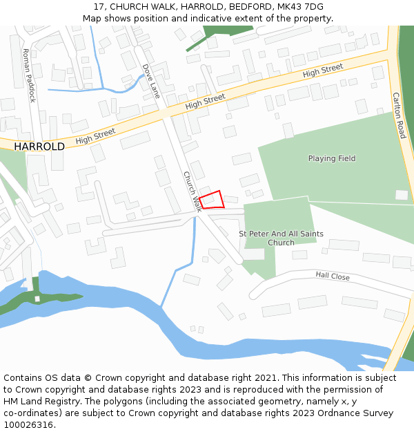 17, CHURCH WALK, HARROLD, BEDFORD, MK43 7DG: Location map and indicative extent of plot