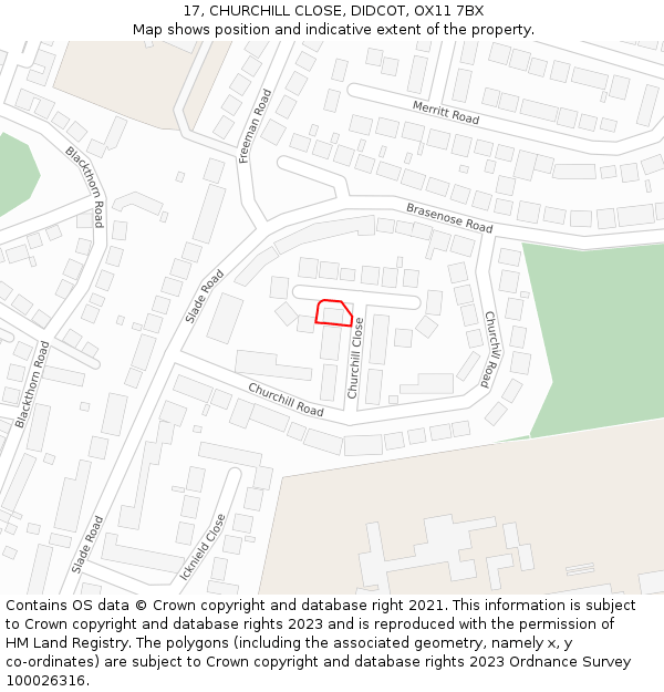 17, CHURCHILL CLOSE, DIDCOT, OX11 7BX: Location map and indicative extent of plot