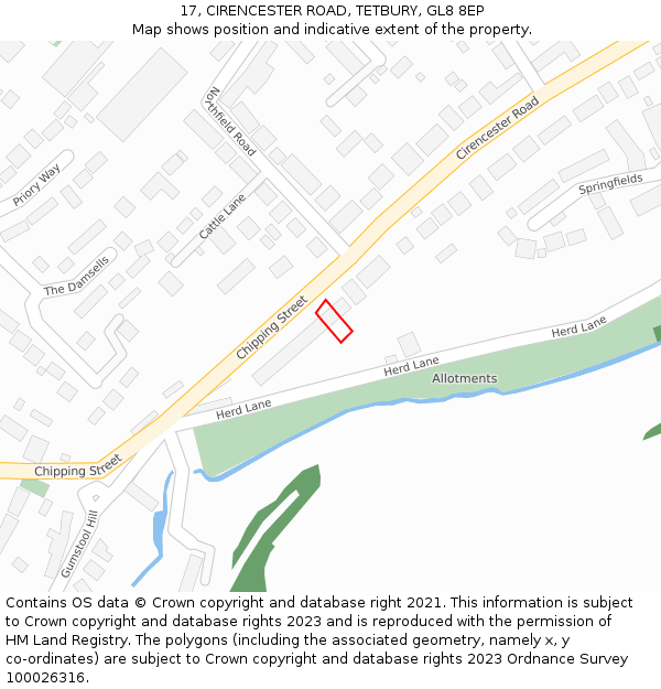 17, CIRENCESTER ROAD, TETBURY, GL8 8EP: Location map and indicative extent of plot