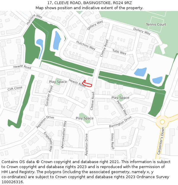 17, CLEEVE ROAD, BASINGSTOKE, RG24 9RZ: Location map and indicative extent of plot