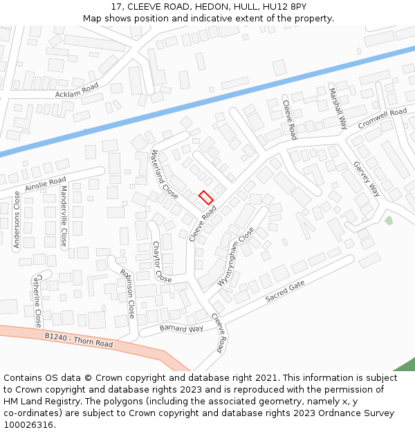 17, CLEEVE ROAD, HEDON, HULL, HU12 8PY: Location map and indicative extent of plot