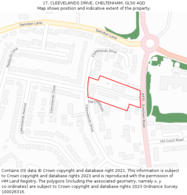 17, CLEEVELANDS DRIVE, CHELTENHAM, GL50 4QD: Location map and indicative extent of plot