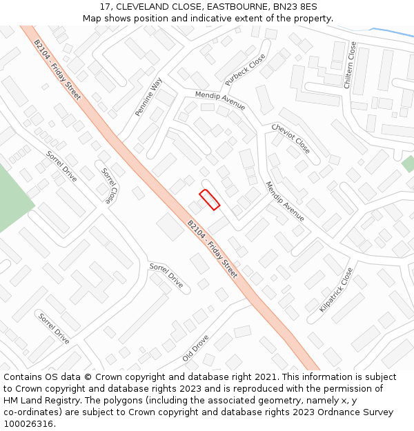 17, CLEVELAND CLOSE, EASTBOURNE, BN23 8ES: Location map and indicative extent of plot