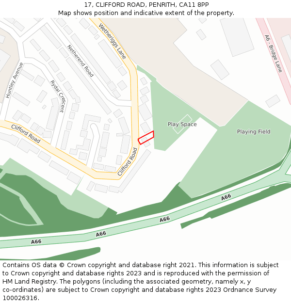 17, CLIFFORD ROAD, PENRITH, CA11 8PP: Location map and indicative extent of plot