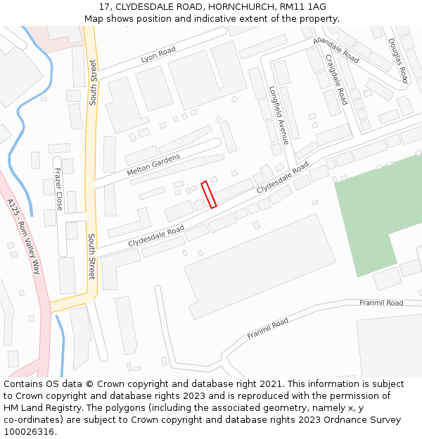 17, CLYDESDALE ROAD, HORNCHURCH, RM11 1AG: Location map and indicative extent of plot