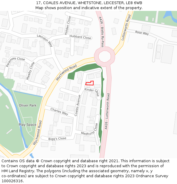 17, COALES AVENUE, WHETSTONE, LEICESTER, LE8 6WB: Location map and indicative extent of plot