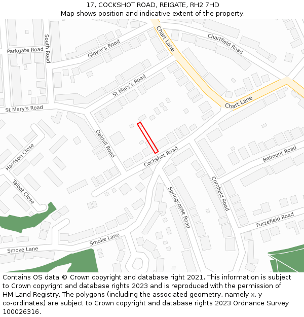 17, COCKSHOT ROAD, REIGATE, RH2 7HD: Location map and indicative extent of plot