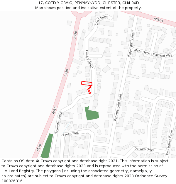 17, COED Y GRAIG, PENYMYNYDD, CHESTER, CH4 0XD: Location map and indicative extent of plot