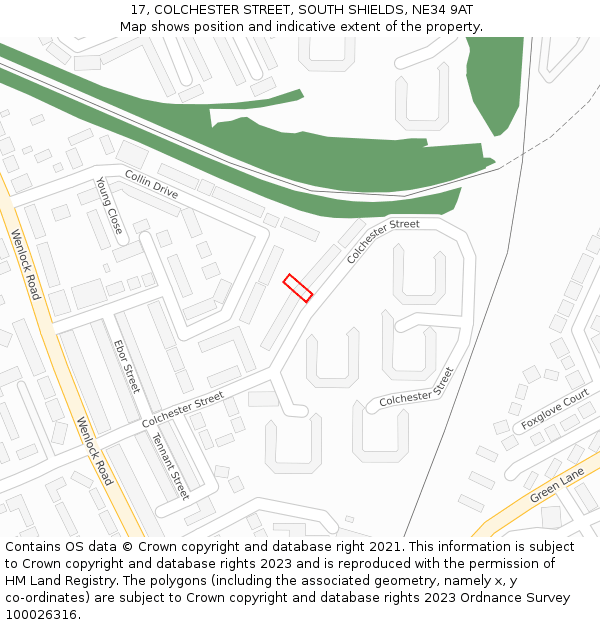 17, COLCHESTER STREET, SOUTH SHIELDS, NE34 9AT: Location map and indicative extent of plot