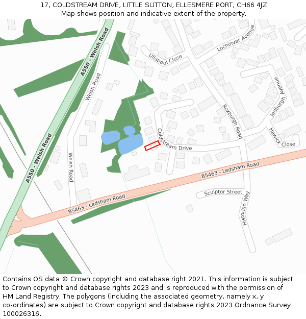 17, COLDSTREAM DRIVE, LITTLE SUTTON, ELLESMERE PORT, CH66 4JZ: Location map and indicative extent of plot