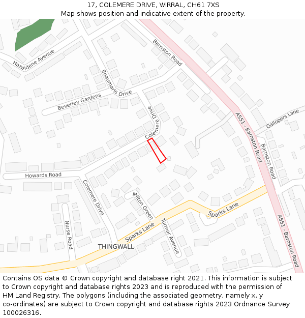 17, COLEMERE DRIVE, WIRRAL, CH61 7XS: Location map and indicative extent of plot