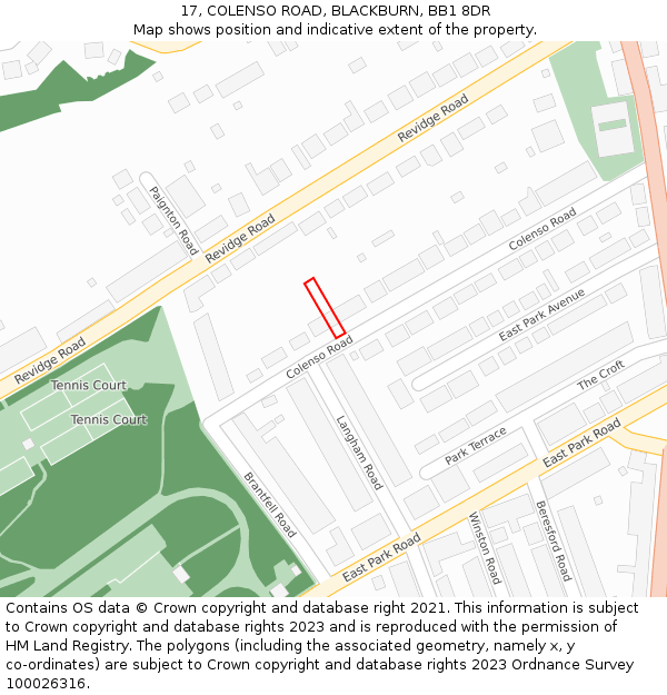 17, COLENSO ROAD, BLACKBURN, BB1 8DR: Location map and indicative extent of plot