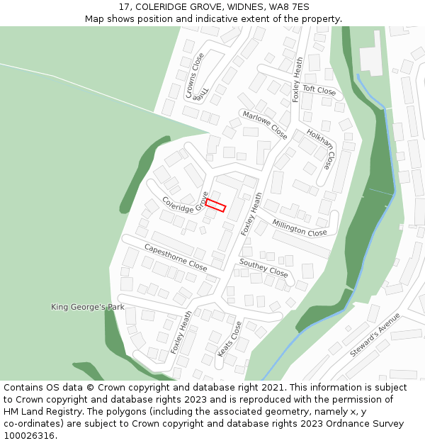 17, COLERIDGE GROVE, WIDNES, WA8 7ES: Location map and indicative extent of plot