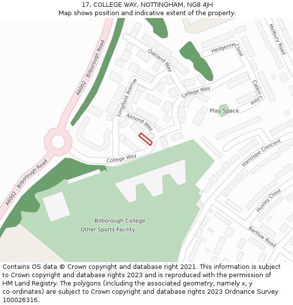 17, COLLEGE WAY, NOTTINGHAM, NG8 4JH: Location map and indicative extent of plot