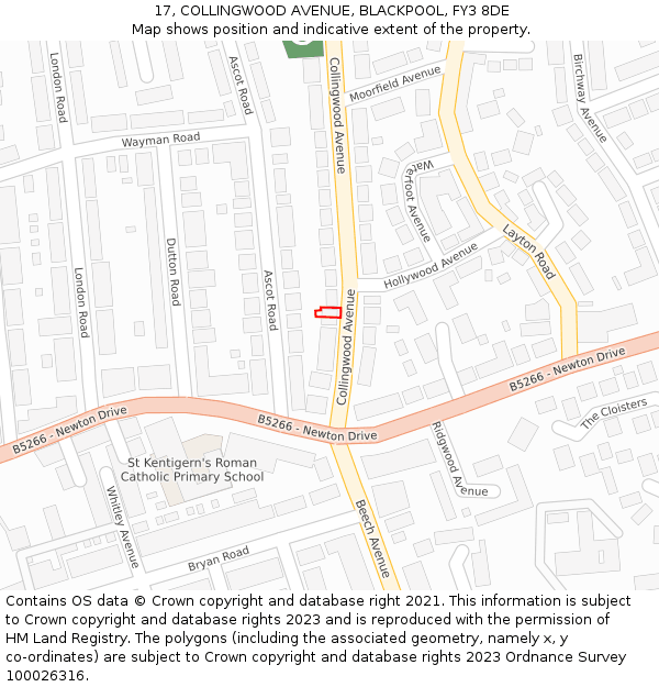 17, COLLINGWOOD AVENUE, BLACKPOOL, FY3 8DE: Location map and indicative extent of plot