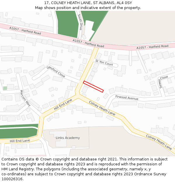 17, COLNEY HEATH LANE, ST ALBANS, AL4 0SY: Location map and indicative extent of plot