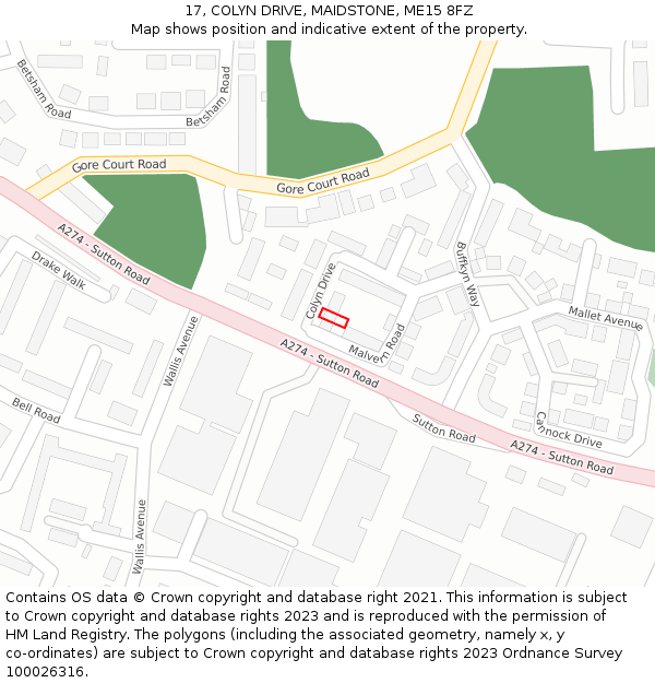 17, COLYN DRIVE, MAIDSTONE, ME15 8FZ: Location map and indicative extent of plot