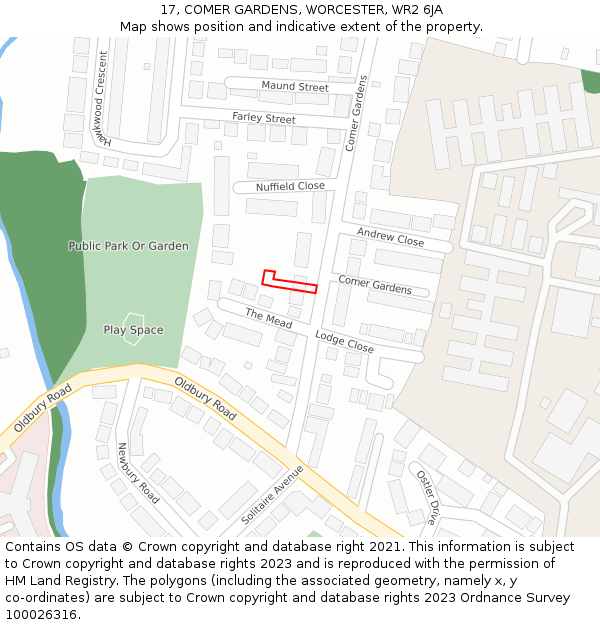 17, COMER GARDENS, WORCESTER, WR2 6JA: Location map and indicative extent of plot