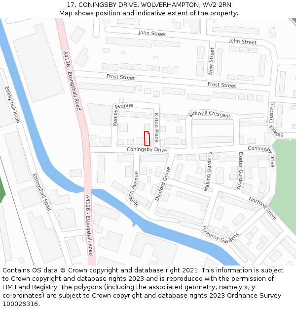 17, CONINGSBY DRIVE, WOLVERHAMPTON, WV2 2RN: Location map and indicative extent of plot