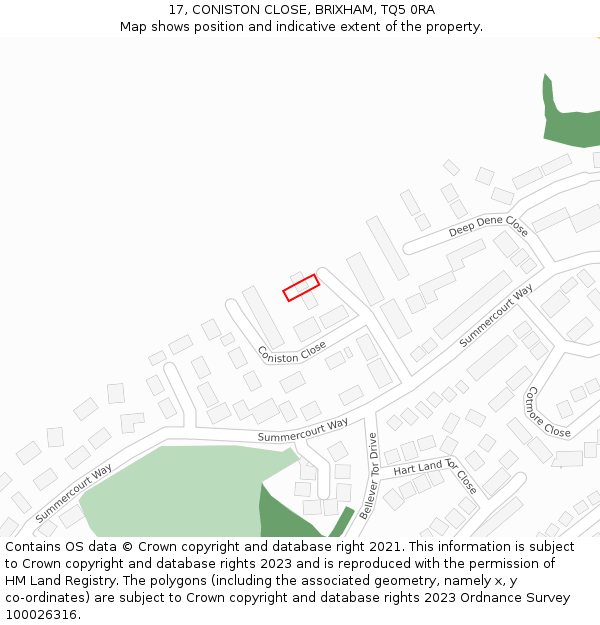 17, CONISTON CLOSE, BRIXHAM, TQ5 0RA: Location map and indicative extent of plot