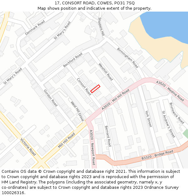 17, CONSORT ROAD, COWES, PO31 7SQ: Location map and indicative extent of plot