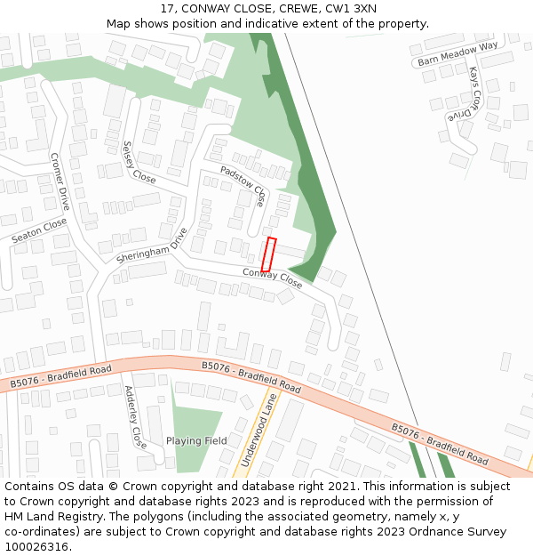 17, CONWAY CLOSE, CREWE, CW1 3XN: Location map and indicative extent of plot