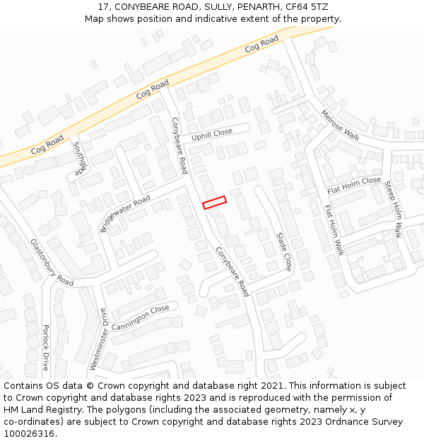 17, CONYBEARE ROAD, SULLY, PENARTH, CF64 5TZ: Location map and indicative extent of plot