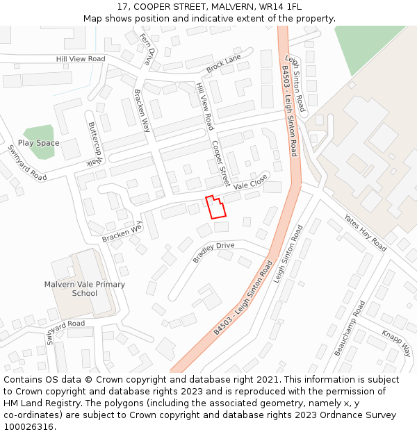 17, COOPER STREET, MALVERN, WR14 1FL: Location map and indicative extent of plot